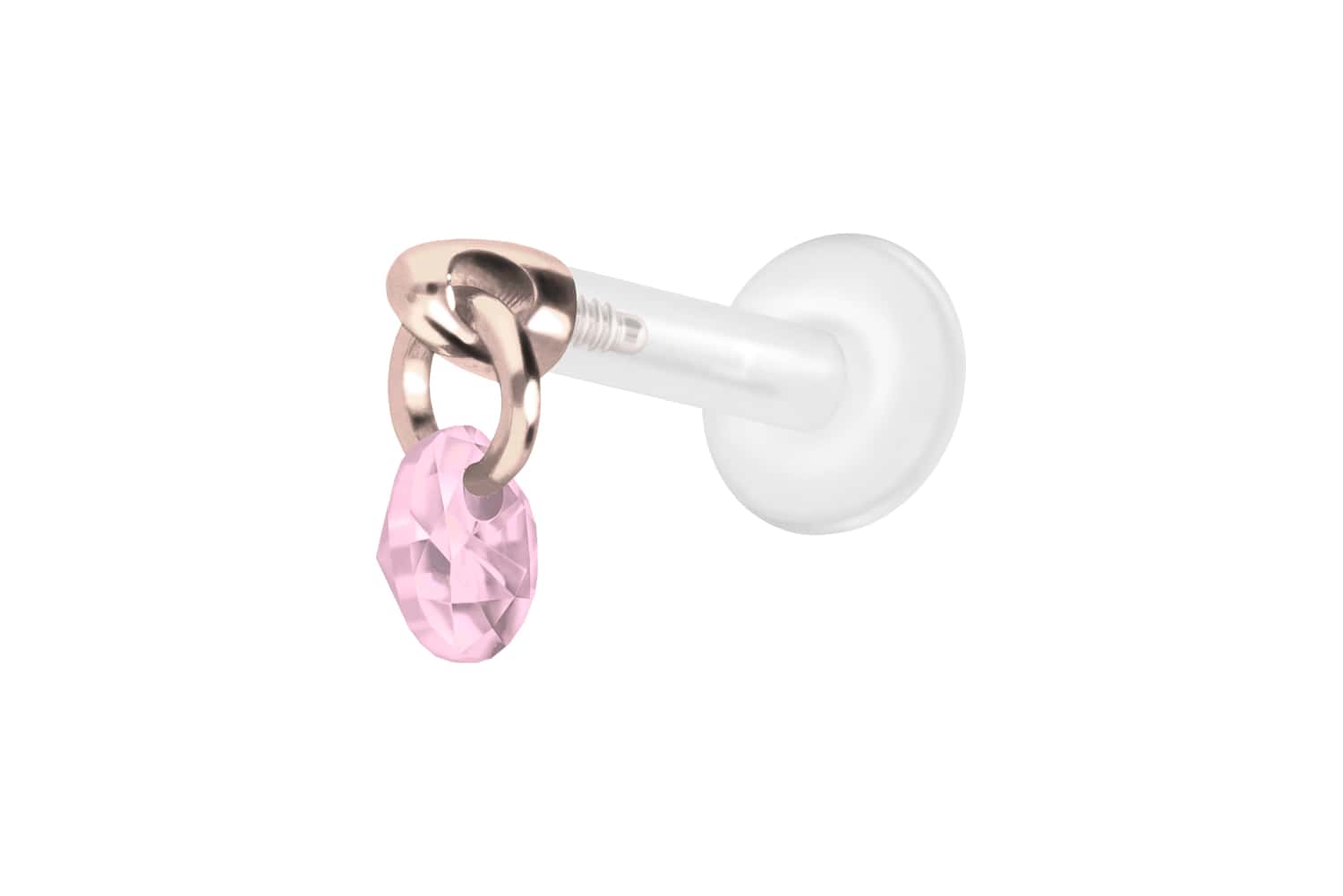 PTFE Labret Piercing mit Innengewinde + Titan-Aufsatz RUNDER KRISTALL